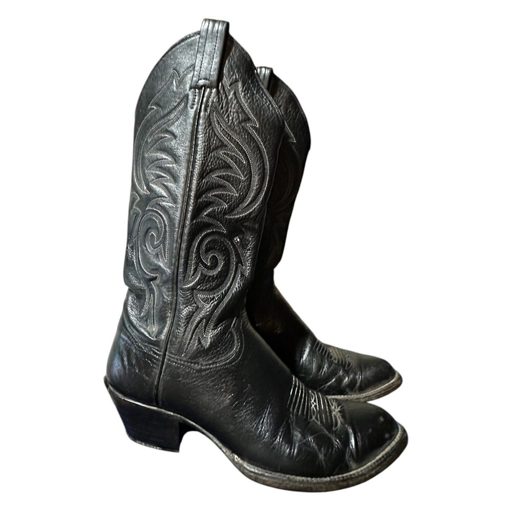Vintage Sanders Boots Black Leather Womens Sz 6.5 B Embroidered Hand Crafted Mex